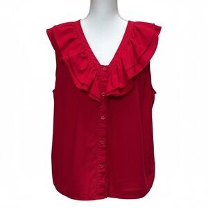 Who What Wear Red Ruffled V-Neck Women's Button Down Tank Top Size XXL